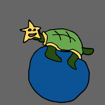 tortu avec une boule bleu et une étoile a la place de la tête.
