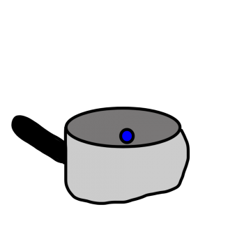 Un chaudron avec des billes bleu dedans